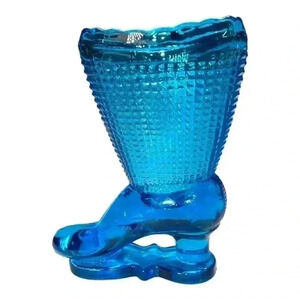 Vintage Fenton Blue Small Glass Boot Matchstick Toothpick Holder Vase 4" *READ*
